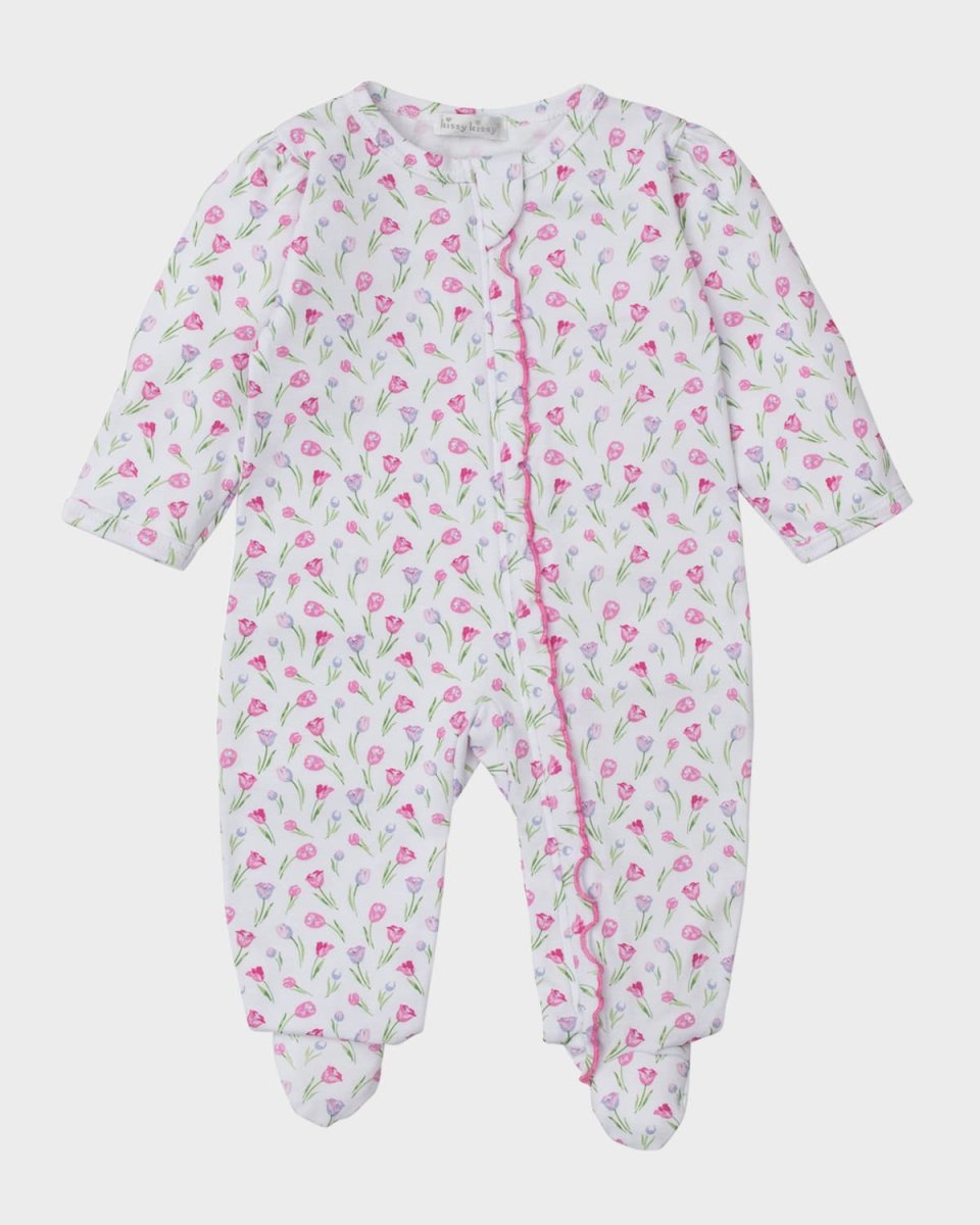 Girl's Tulip Festival Zip-Front Footie, Size Newborn-9M